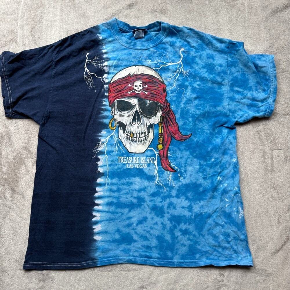 Treasure Island Shirt Mens XL Blue Tie Dye Las Vegas Skull Pirate Hotel Souvenir
